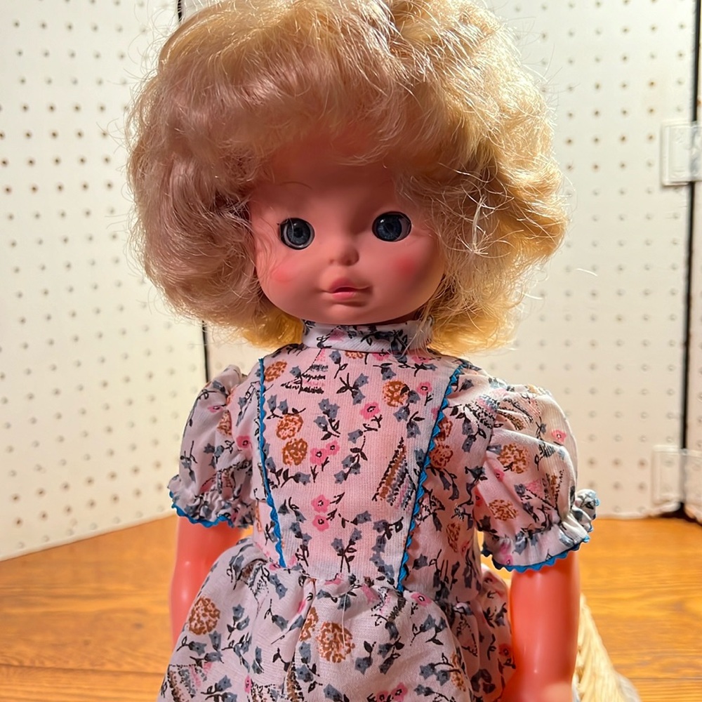 17” plastic doll, blonde hair, blue eyes